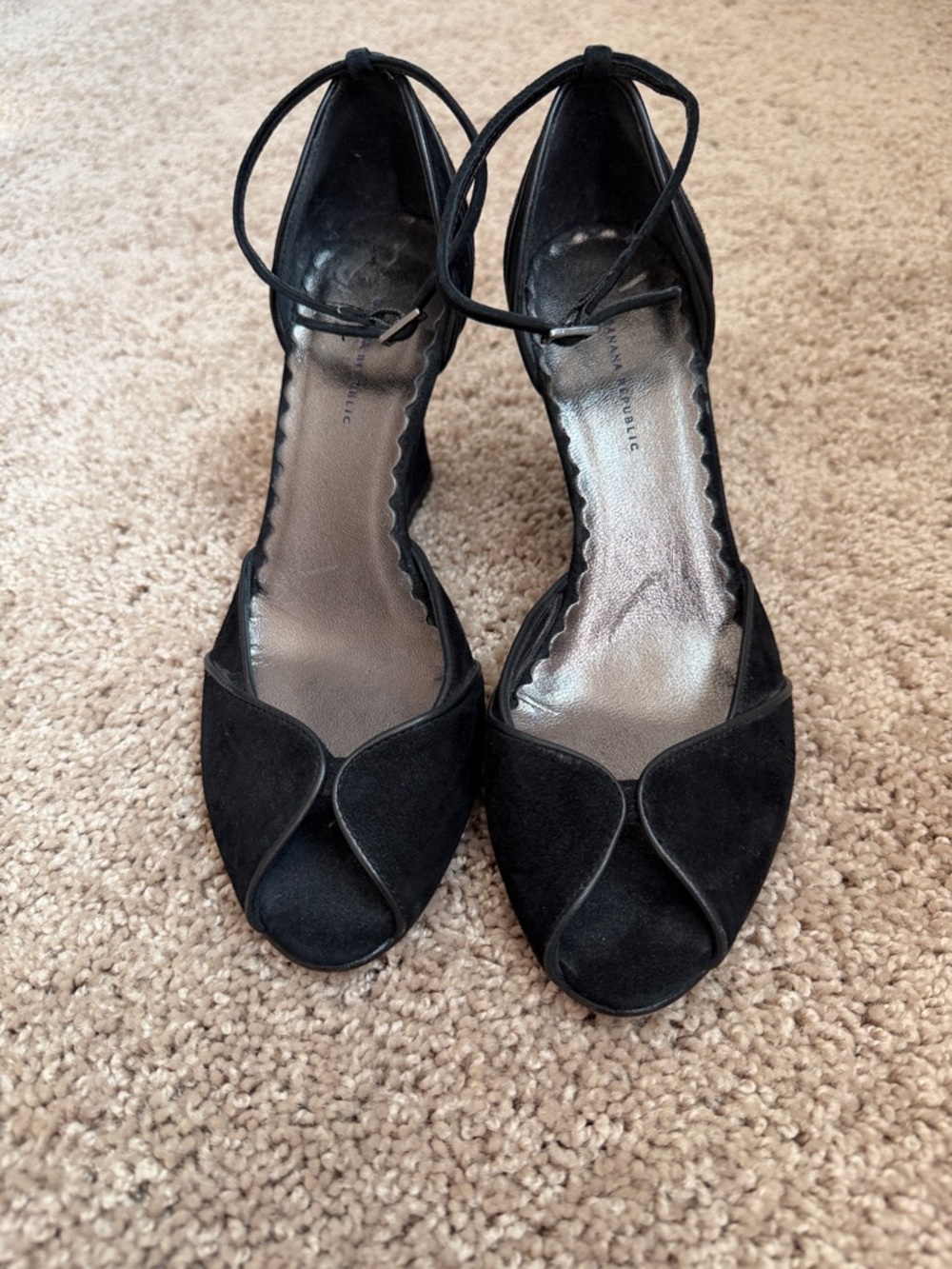Banana Republic Black Peep-Toe Ankle-Tie Heels with Scalloped Insole